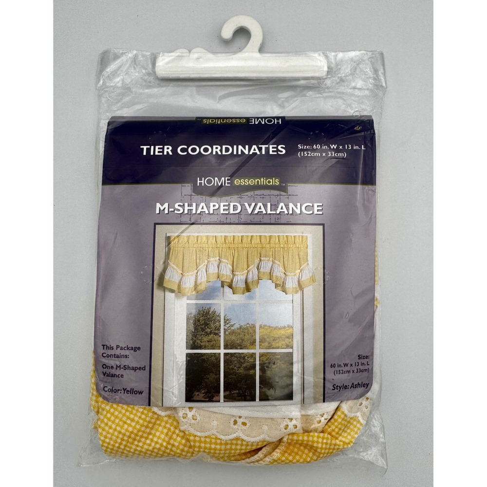 Vtg  Home Essentials Yellow Check Ashley M-Valance 60x13 Cottagecore Farmhouse